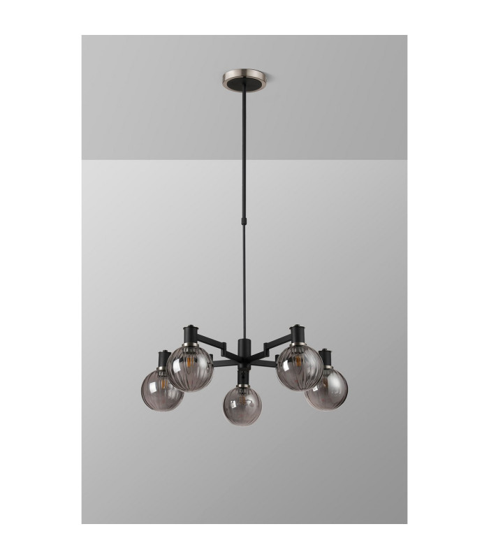 Worcester Swing Arm Telescopic Pendant 5 Light E14 Satin Nickel/Satin Black/Smoke Plated Round Segment Glass-10