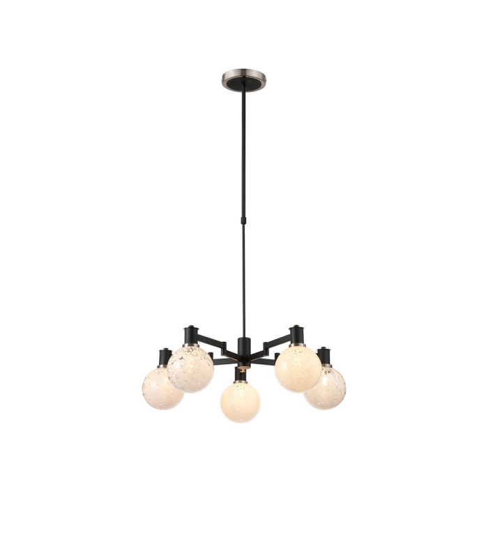 Worcester Swing Arm Telescopic Pendant 5 Light E14 Satin Nickel/Satin Black/White Round Speckled Glass-1