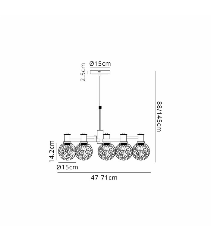 Worcester Swing Arm Telescopic Pendant 5 Light E14 Satin Nickel/Satin Black/White Round Speckled Glass-2
