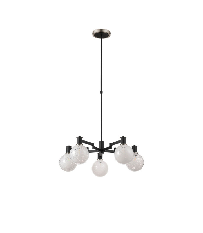 Worcester Swing Arm Telescopic Pendant 5 Light E14 Satin Nickel/Satin Black/White Round Speckled Glass-4