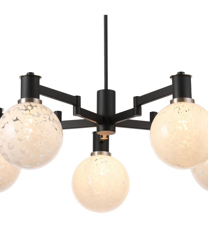 Worcester Swing Arm Telescopic Pendant 5 Light E14 Satin Nickel/Satin Black/White Round Speckled Glass-6