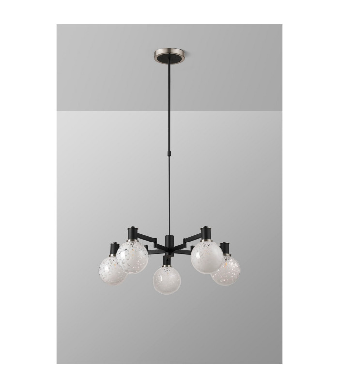 Worcester Swing Arm Telescopic Pendant 5 Light E14 Satin Nickel/Satin Black/White Round Speckled Glass-10