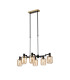 Worcester Swing Arm Telescopic Linear Pendant 6 Light E14 Brass/Satin Black/Amber Striped Cylinder Glass-1