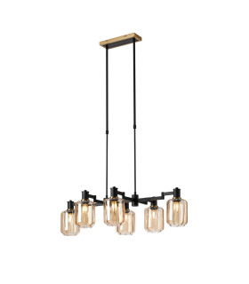 Worcester Swing Arm Telescopic Linear Pendant 6 Light E14 Brass/Satin Black/Amber Striped Cylinder Glass-1