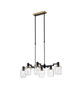 Worcester Swing Arm Telescopic Linear Pendant 6 Light E14 Brass/Satin Black/Clear Striped Cylinder Glass-1