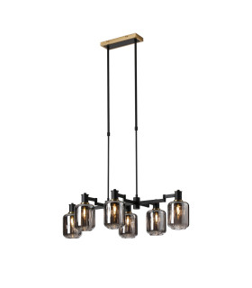 Worcester Swing Arm Telescopic Linear Pendant 6 Light E14 Brass/Satin Black/Smoke Striped Cylinder Glass-1