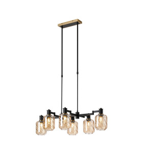 Worcester Swing Arm Telescopic Linear Pendant 6 Light E14 Brass/Satin Black/Amber Twisted Cylinder Glass-1