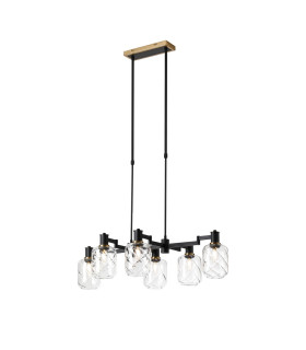Worcester Swing Arm Telescopic Linear Pendant 6 Light E14 Brass/Satin Black/Clear Twisted Cylinder Glass-1