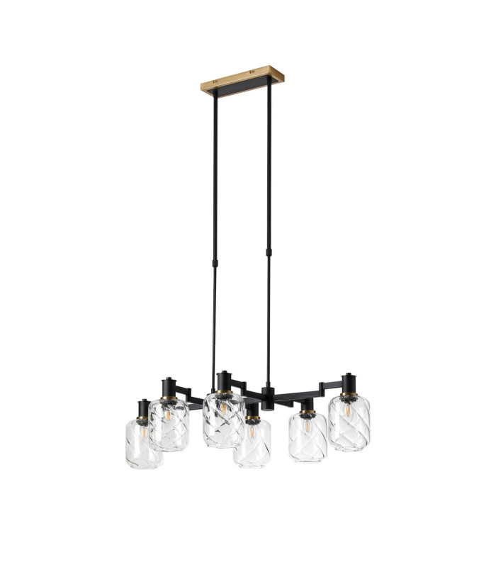 Worcester Swing Arm Telescopic Linear Pendant 6 Light E14 Brass/Satin Black/Clear Twisted Cylinder Glass-5