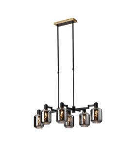 Worcester Swing Arm Telescopic Linear Pendant 6 Light E14 Brass/Satin Black/Smoke Twisted Cylinder Glass-1