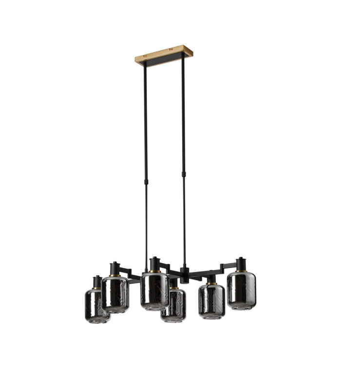 Worcester Swing Arm Telescopic Linear Pendant 6 Light E14 Brass/Satin Black/Smoke Twisted Cylinder Glass-5