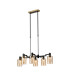 Worcester Swing Arm Telescopic Linear Pendant 6 Light E14 Brass/Satin Black/Amber Uniform Dimple Cylinder Glass-1