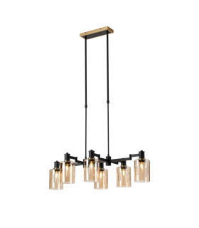 Worcester Swing Arm Telescopic Linear Pendant 6 Light E14 Brass/Satin Black/Amber Uniform Dimple Cylinder Glass-1