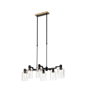 Worcester Swing Arm Telescopic Linear Pendant 6 Light E14 Brass/Satin Black/Clear Uniform Dimple Cylinder Glass-1