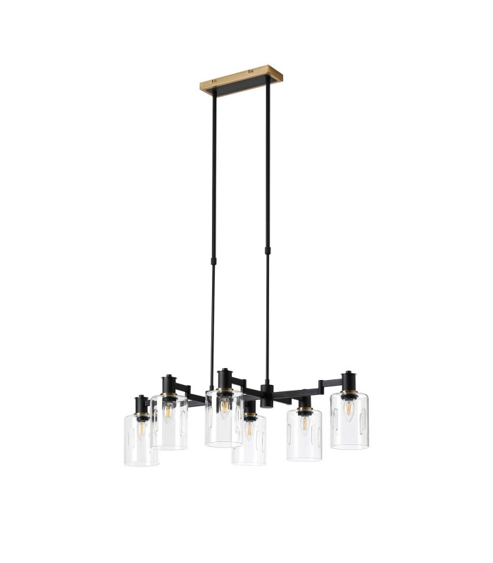 Worcester Swing Arm Telescopic Linear Pendant 6 Light E14 Brass/Satin Black/Clear Uniform Dimple Cylinder Glass-5