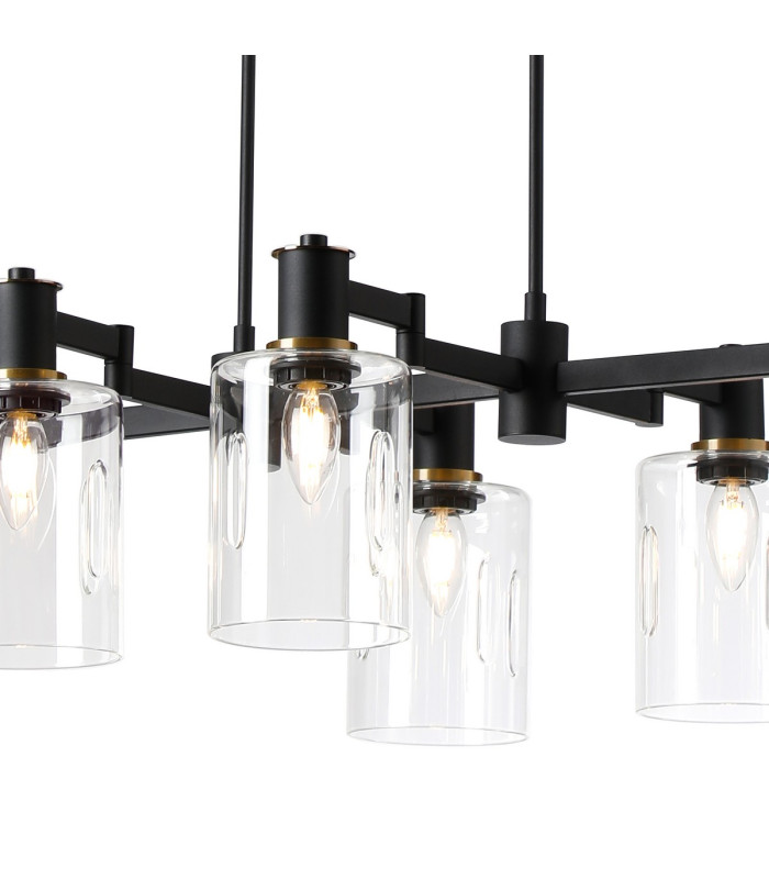 Worcester Swing Arm Telescopic Linear Pendant 6 Light E14 Brass/Satin Black/Clear Uniform Dimple Cylinder Glass-8