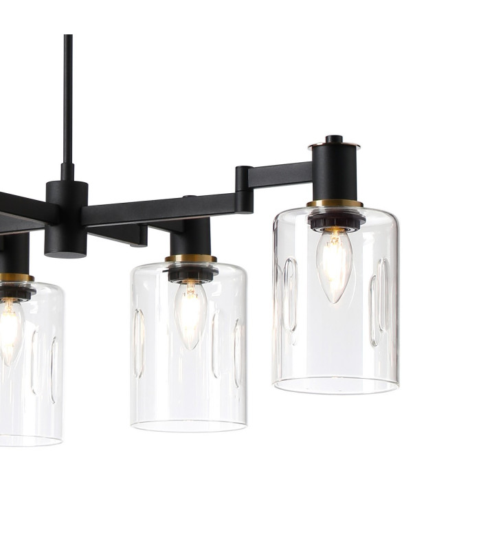 Worcester Swing Arm Telescopic Linear Pendant 6 Light E14 Brass/Satin Black/Clear Uniform Dimple Cylinder Glass-9