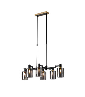 Worcester Swing Arm Telescopic Linear Pendant 6 Light E14 Brass/Satin Black/Smoke Uniform Dimple Cylinder Glass-1