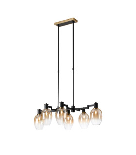 Worcester Swing Arm Telescopic Linear Pendant 6 Light E14 Brass/Satin Black/Amber Fade Wine Glass Glass-1