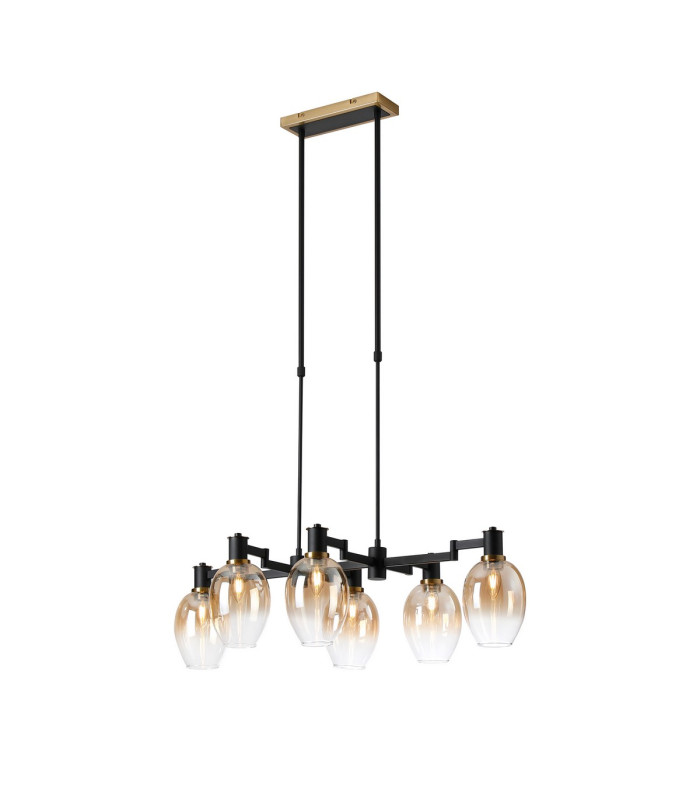Worcester Swing Arm Telescopic Linear Pendant 6 Light E14 Brass/Satin Black/Amber Fade Wine Glass Glass-1