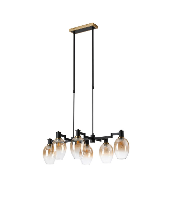 Worcester Swing Arm Telescopic Linear Pendant 6 Light E14 Brass/Satin Black/Amber Fade Wine Glass Glass-5