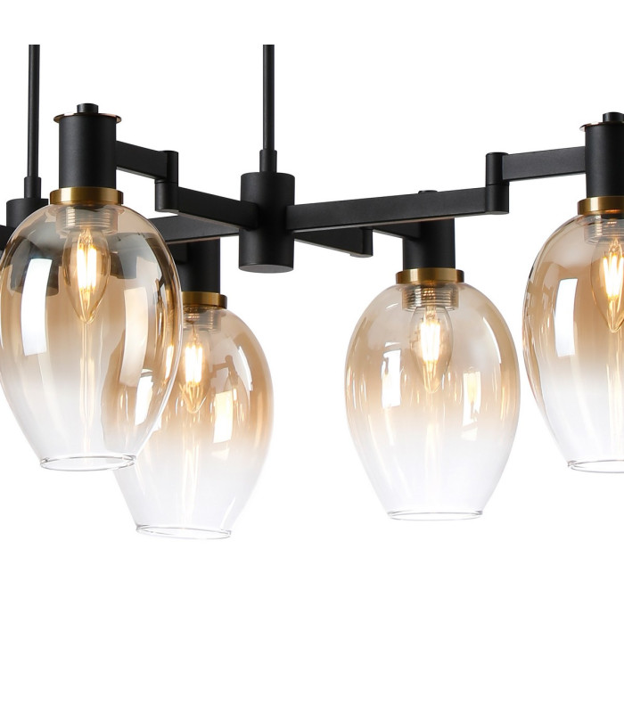 Worcester Swing Arm Telescopic Linear Pendant 6 Light E14 Brass/Satin Black/Amber Fade Wine Glass Glass-8