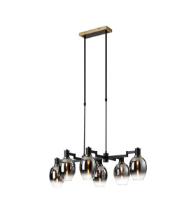 Worcester Swing Arm Telescopic Linear Pendant 6 Light E14 Brass/Satin Black/Smoke Fade Wine Glass Glass-1