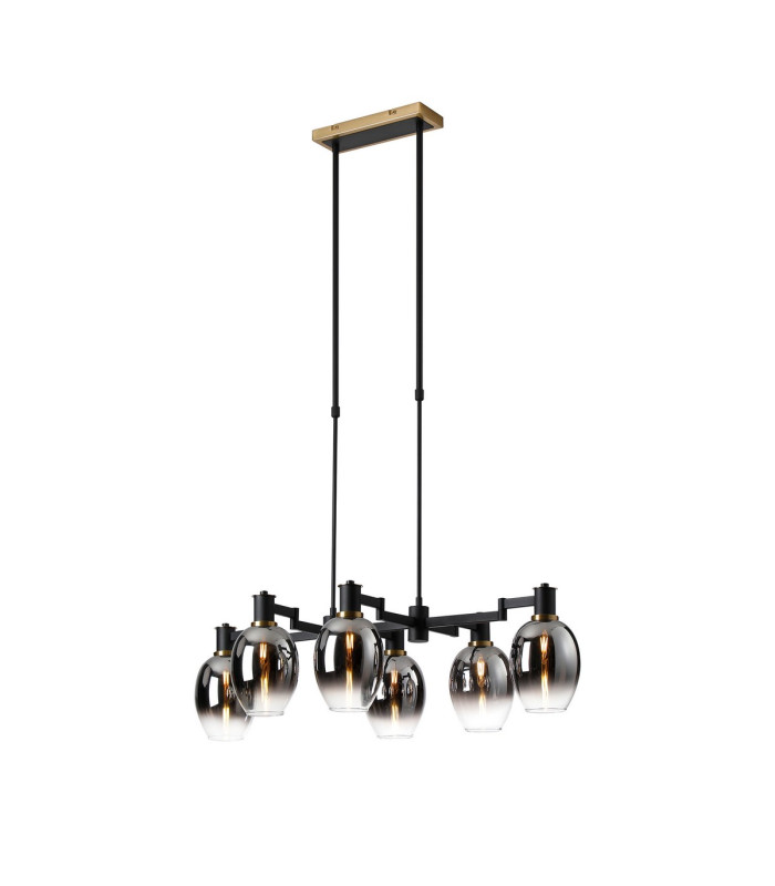 Worcester Swing Arm Telescopic Linear Pendant 6 Light E14 Brass/Satin Black/Smoke Fade Wine Glass Glass-1