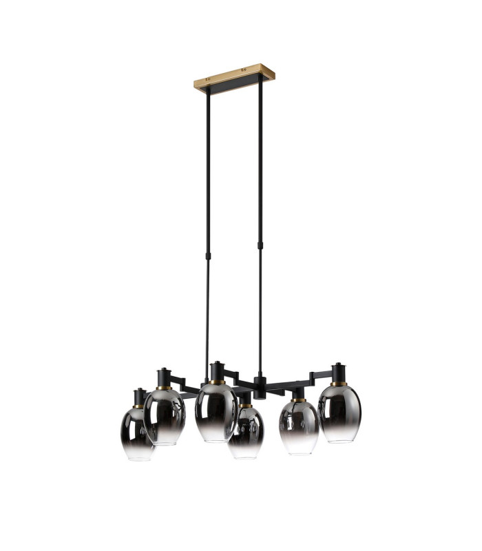 Worcester Swing Arm Telescopic Linear Pendant 6 Light E14 Brass/Satin Black/Smoke Fade Wine Glass Glass-5