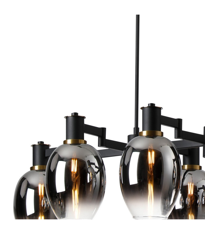 Worcester Swing Arm Telescopic Linear Pendant 6 Light E14 Brass/Satin Black/Smoke Fade Wine Glass Glass-7