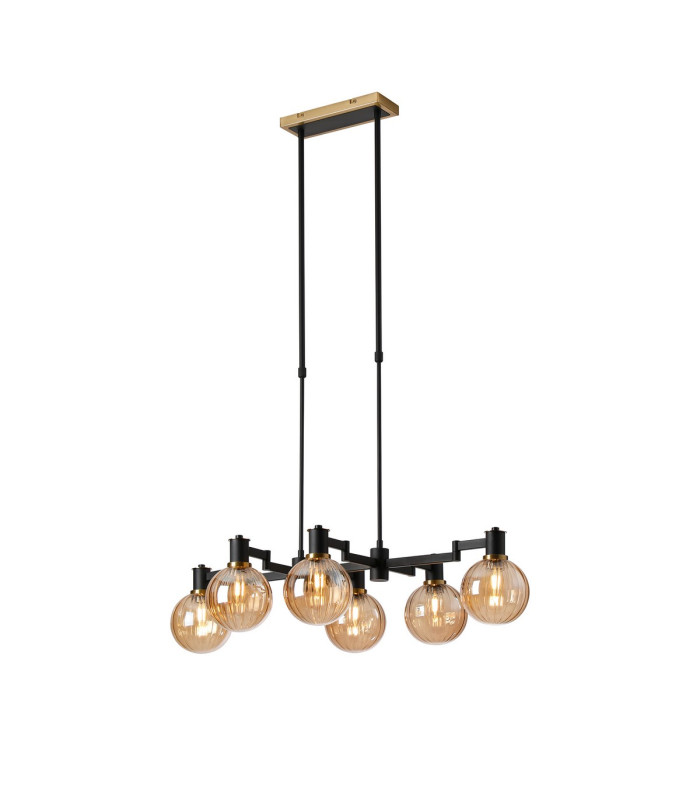 Worcester Swing Arm Telescopic Linear Pendant 6 Light E14 Brass/Satin Black/Amber Plated Round Segment Glass-1