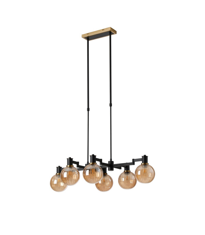 Worcester Swing Arm Telescopic Linear Pendant 6 Light E14 Brass/Satin Black/Amber Plated Round Segment Glass-4