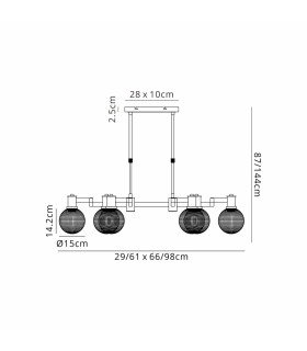 Worcester Swing Arm Telescopic Linear Pendant 6 Light E14 Brass/Satin Black/Clear Round Textured Diamond Pattern Glass-2