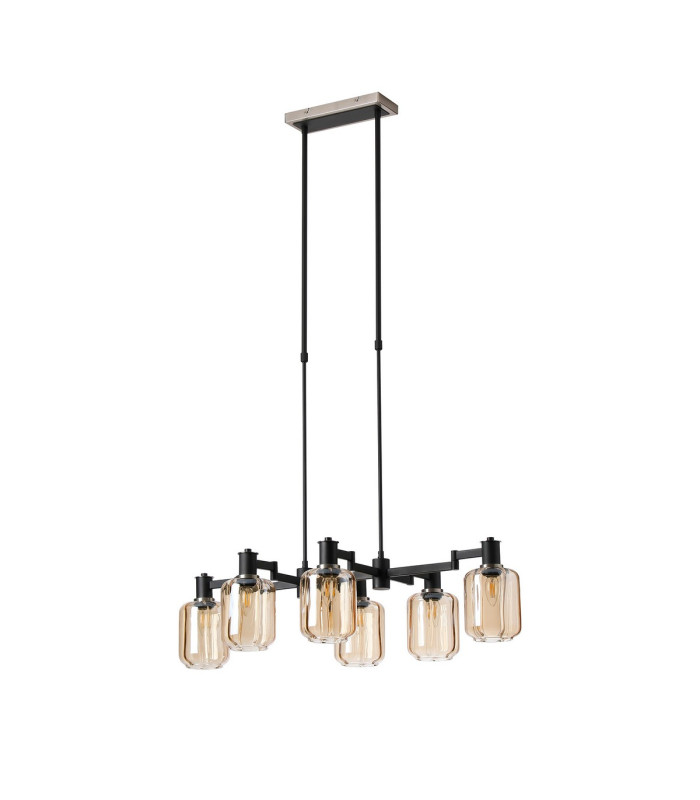 Worcester Swing Arm Telescopic Linear Pendant 6 Light E14 Satin Nickel/Satin Black/Amber Striped Cylinder Glass-4