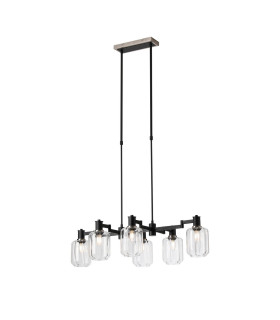 Worcester Swing Arm Telescopic Linear Pendant 6 Light E14 Satin Nickel/Satin Black/Clear Striped Cylinder Glass-1