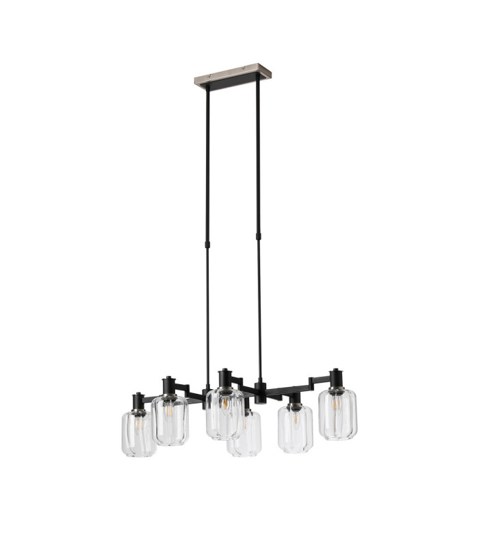 Worcester Swing Arm Telescopic Linear Pendant 6 Light E14 Satin Nickel/Satin Black/Clear Striped Cylinder Glass-4
