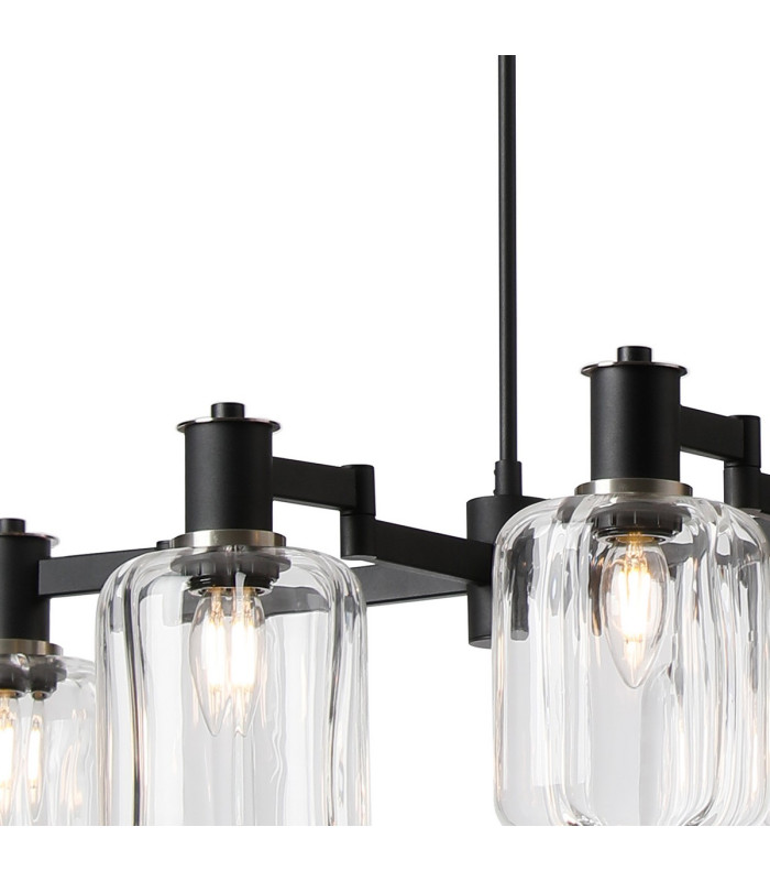 Worcester Swing Arm Telescopic Linear Pendant 6 Light E14 Satin Nickel/Satin Black/Clear Striped Cylinder Glass-6