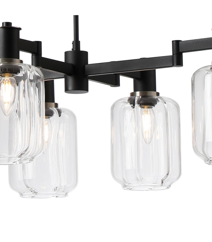 Worcester Swing Arm Telescopic Linear Pendant 6 Light E14 Satin Nickel/Satin Black/Clear Striped Cylinder Glass-7