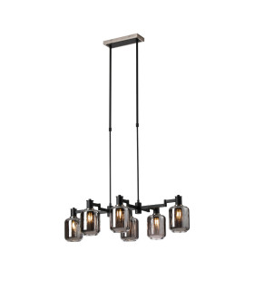 Worcester Swing Arm Telescopic Linear Pendant 6 Light E14 Satin Nickel/Satin Black/Smoke Striped Cylinder Glass-1