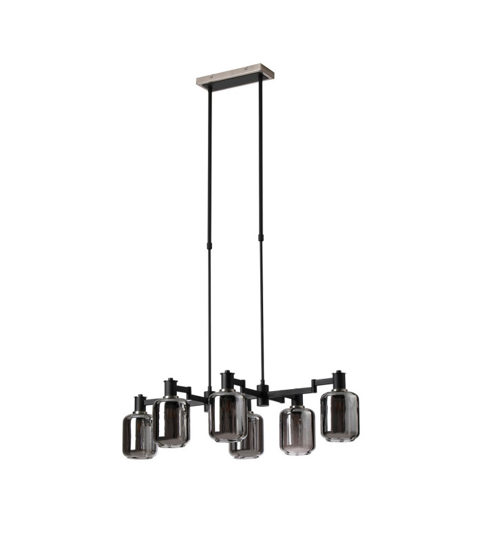 Worcester Swing Arm Telescopic Linear Pendant 6 Light E14 Satin Nickel/Satin Black/Smoke Striped Cylinder Glass-4