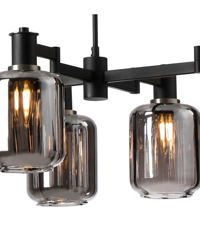 Worcester Swing Arm Telescopic Linear Pendant 6 Light E14 Satin Nickel/Satin Black/Smoke Striped Cylinder Glass-7
