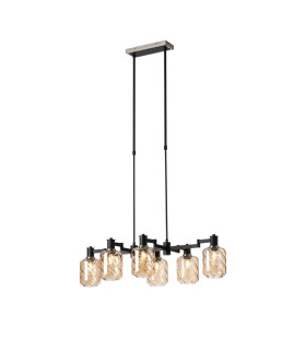 Worcester Swing Arm Telescopic Linear Pendant 6 Light E14 Satin Nickel/Satin Black/Amber Twisted Cylinder Glass-1