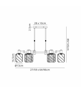 Worcester Swing Arm Telescopic Linear Pendant 6 Light E14 Satin Nickel/Satin Black/Amber Twisted Cylinder Glass-2