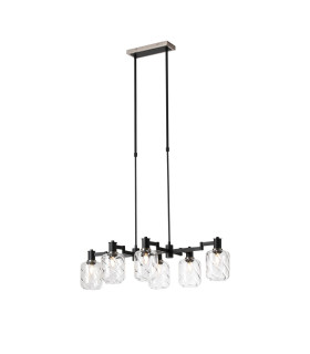 Worcester Swing Arm Telescopic Linear Pendant 6 Light E14 Satin Nickel/Satin Black/Clear Twisted Cylinder Glass-1