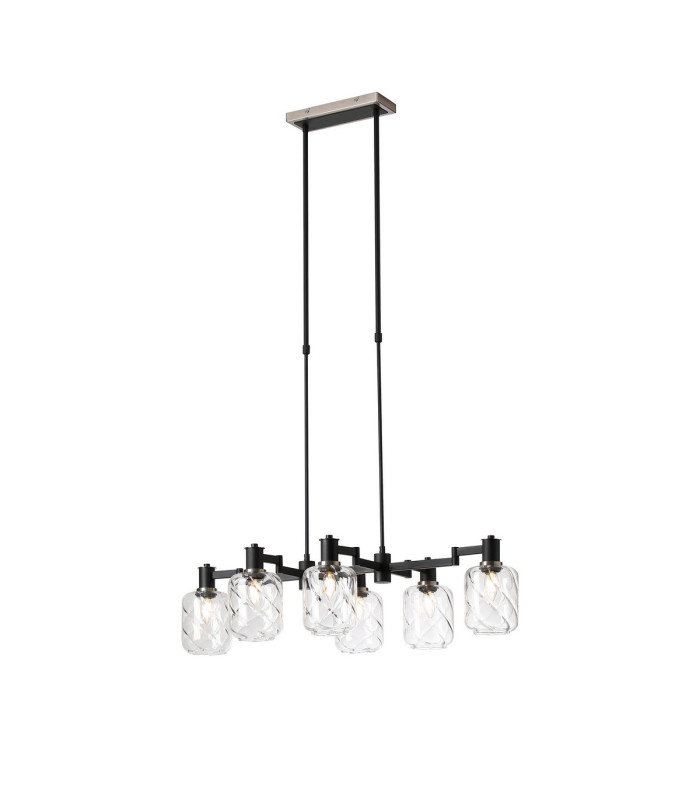 Worcester Swing Arm Telescopic Linear Pendant 6 Light E14 Satin Nickel/Satin Black/Clear Twisted Cylinder Glass-1
