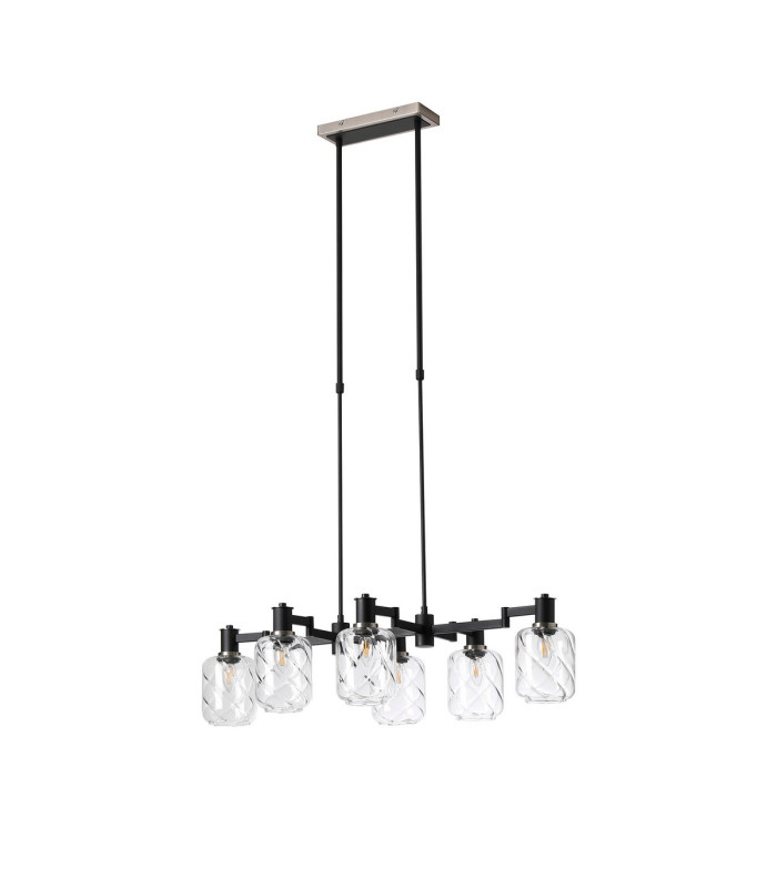 Worcester Swing Arm Telescopic Linear Pendant 6 Light E14 Satin Nickel/Satin Black/Clear Twisted Cylinder Glass-4