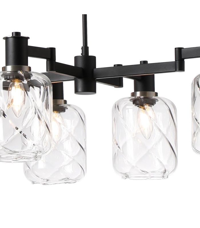 Worcester Swing Arm Telescopic Linear Pendant 6 Light E14 Satin Nickel/Satin Black/Clear Twisted Cylinder Glass-7