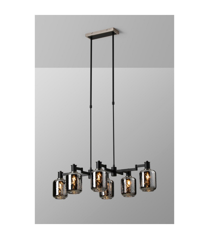 Worcester Swing Arm Telescopic Linear Pendant 6 Light E14 Satin Nickel/Satin Black/Smoke Twisted Cylinder Glass-3