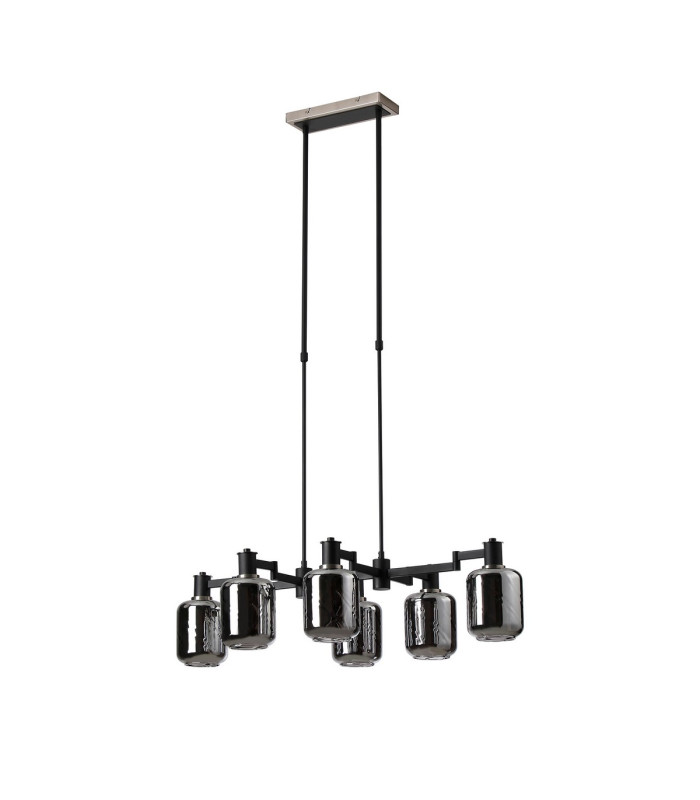 Worcester Swing Arm Telescopic Linear Pendant 6 Light E14 Satin Nickel/Satin Black/Smoke Twisted Cylinder Glass-4