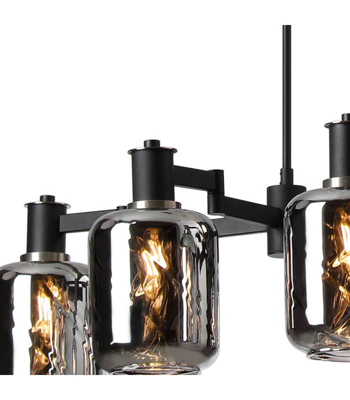 Worcester Swing Arm Telescopic Linear Pendant 6 Light E14 Satin Nickel/Satin Black/Smoke Twisted Cylinder Glass-6